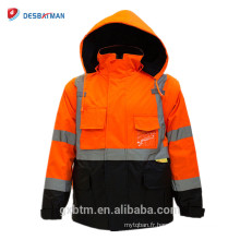 Veste de sécurité réfléchissante faite sur commande de haute visibilité de la classe 3 Ansi-Viz d&#39;hiver de vêtements de travail avec la tirette